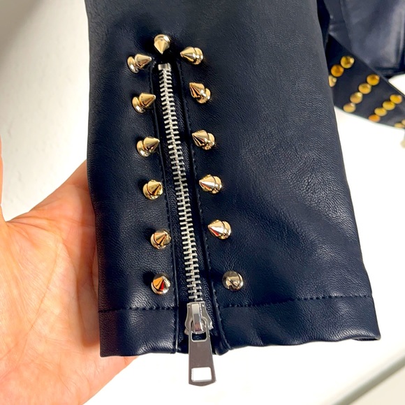 Black FAUX VEGAN Leather Studded Jacket - Picture 5 of 8